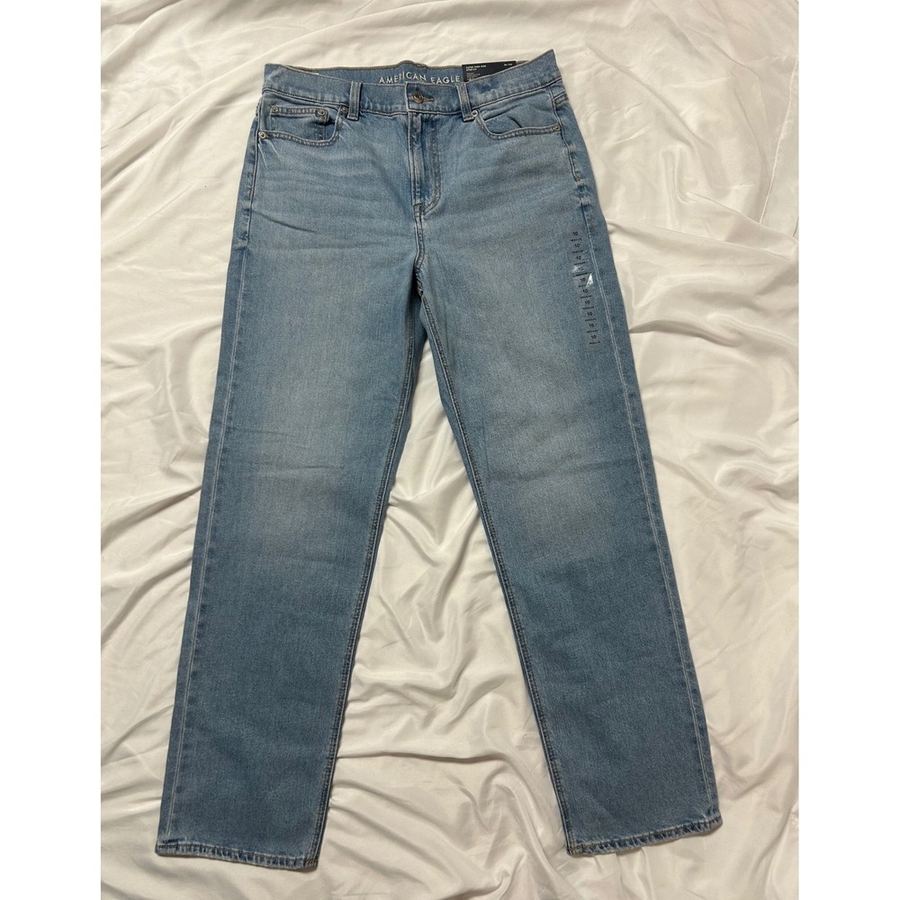 American Eagle Super High-Rise Straight Jeans NWT Light Wash Stretch Sz 10 30w